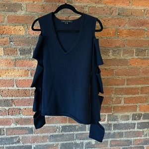 Skull cashmere long sleeve with slits in sleeves and at shoulder. SMALL navy